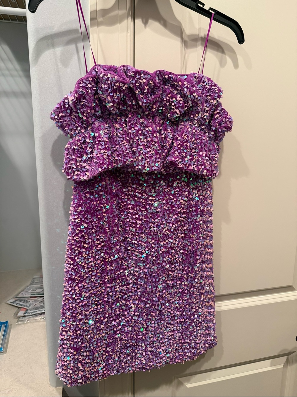 Sequin Ruffle Mini Dress in Purple - Homecoming Dress